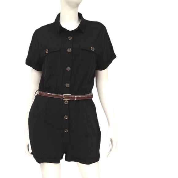 Black Shorts Button Up Shorts Romper size Large - Picture 3 of 6